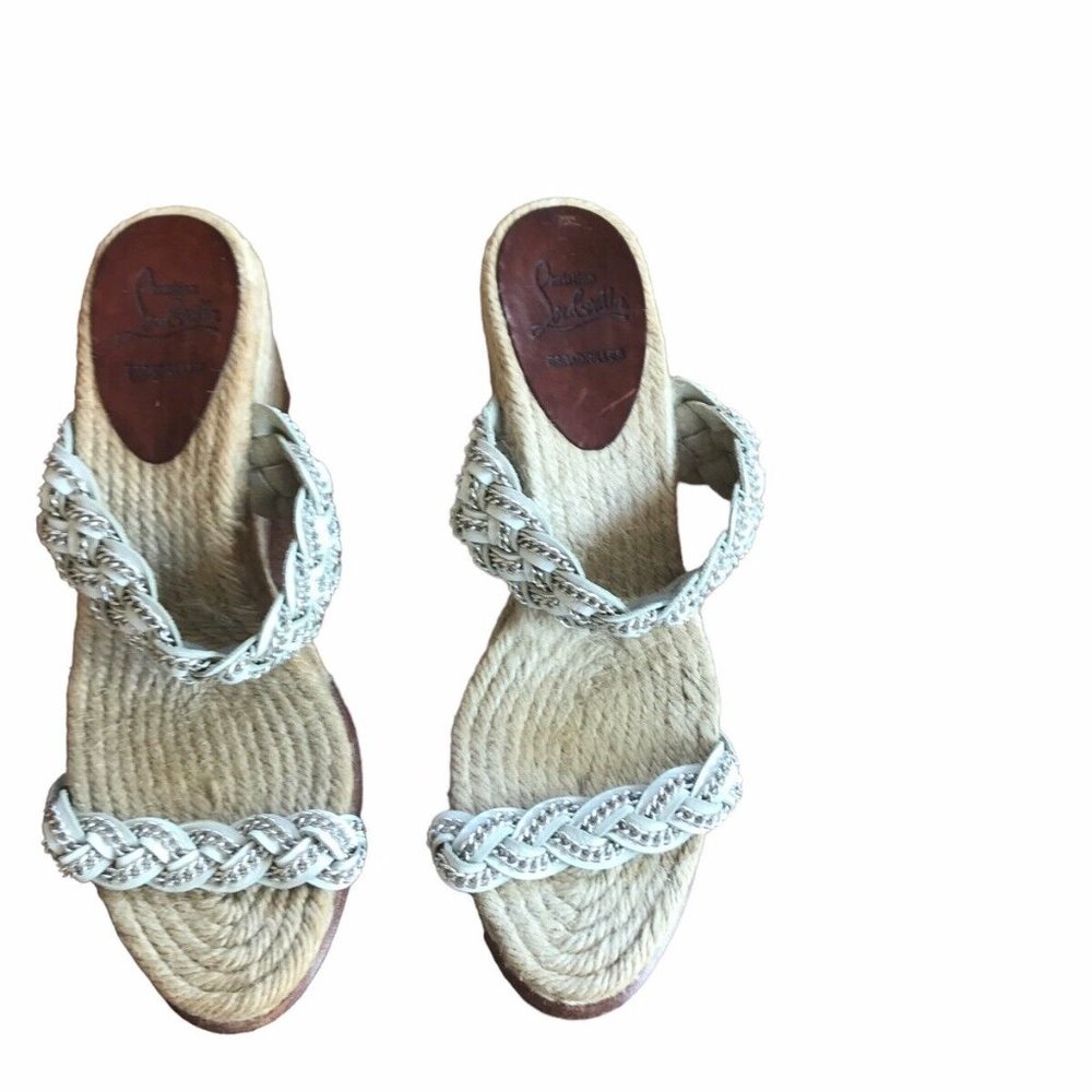 Christian Louboutin  White  Braided Chain    Leather  Espadrille Size 7.5
